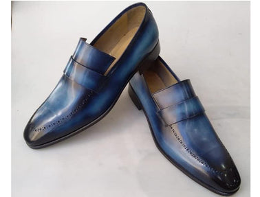 TucciPolo Alvaro Handmade Mens Navy Blue Stylish Italian Leather Loafers