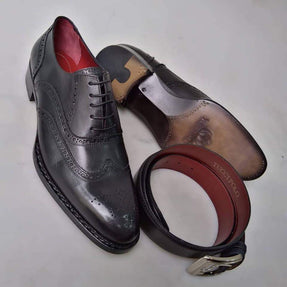 TucciPolo Men's Handmade Wingtip Oxford Black Italian Leather Luxury Dress Shoe