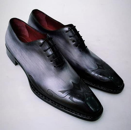 TucciPolo Mens Handcrafted Black-Gray Oxford Italian Leather Shoe