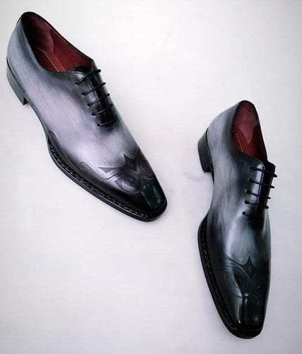 TucciPolo Mens Handcrafted Black-Gray Oxford Italian Leather Shoe