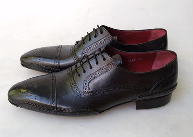 TucciPolo Black Handcrafted Captoe Oxford Mens Luxury Italian Leather Shoes