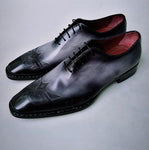 TucciPolo Mens Handcrafted Black-Gray Oxford Italian Leather Shoe