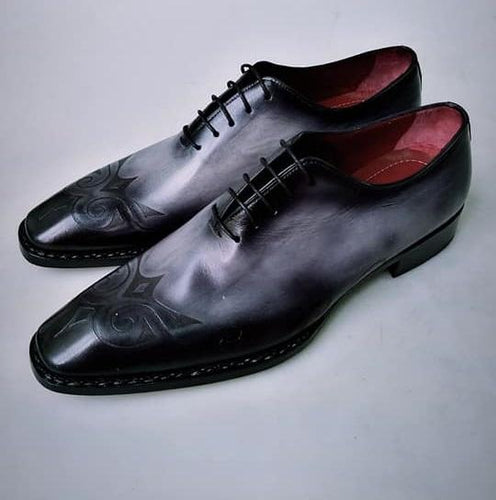 TucciPolo Mens Handcrafted Black-Gray Oxford Italian Leather Shoe