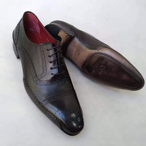 TucciPolo Black Handcrafted Captoe Oxford Mens Luxury Italian Leather Shoes