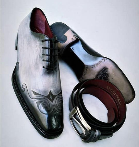 TucciPolo Mens Handcrafted Black-Gray Oxford Italian Leather Shoe