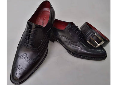TucciPolo Men's Handmade Wingtip Oxford Black Italian Leather Luxury Dress Shoe