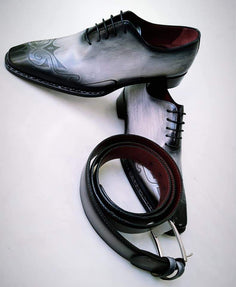 TucciPolo Mens Handcrafted Black-Gray Oxford Italian Leather Shoe