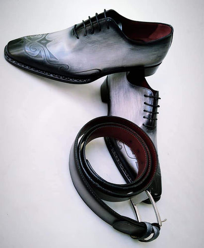 TucciPolo Mens Handcrafted Black-Gray Oxford Italian Leather Shoe