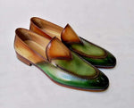 TucciPolo Mens Special Edition two tone Green & Tan Luxury Handmade Loafers