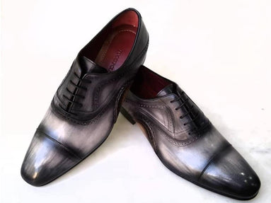 TucciPolo Asper BR Mens Oxfords Black and Gray Handmade Welted Italian Leather Core Luxury Shoe