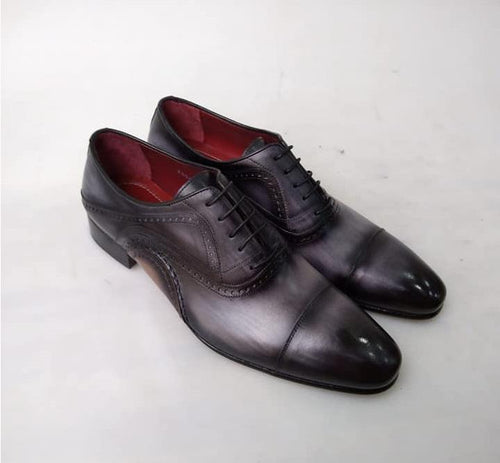 TucciPolo Asper BR Mens Oxfords Black and Gray Handmade Welted Italian Leather Core Luxury Shoe