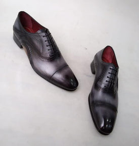 TucciPolo Asper BR Mens Oxfords Black and Gray Handmade Welted Italian Leather Core Luxury Shoe