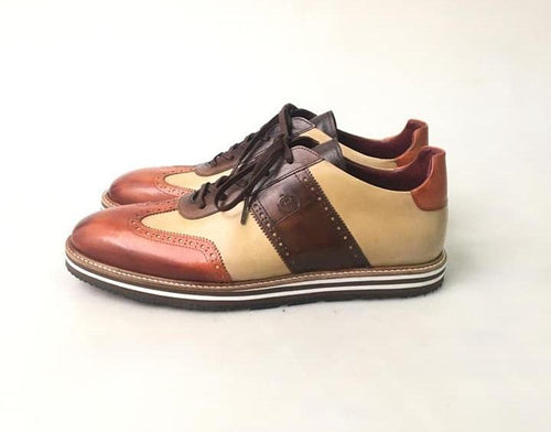 TucciPolo Limited Edition Sporty Handmade Italian Leather Brown-Tan Casual Sneaker for Men