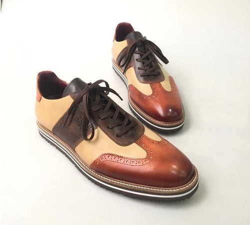 TucciPolo Limited Edition Sporty Handmade Italian Leather Brown-Tan Casual Sneaker for Men