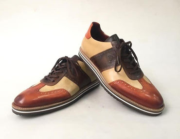 TucciPolo Limited Edition Sporty Handmade Italian Leather Brown-Tan Casual Sneaker for Men