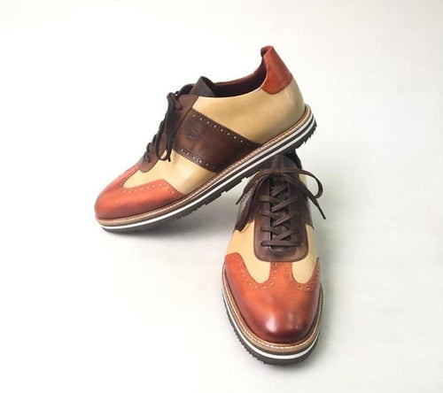 TucciPolo Limited Edition Sporty Handmade Italian Leather Brown-Tan Casual Sneaker for Men