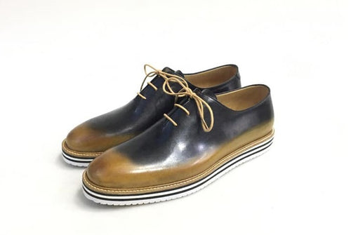 TucciPolo Newest Arrival Mens Sporty Handmade Italian Leather Oxford Blackish Beige Casual Sneaker Dress Shoes