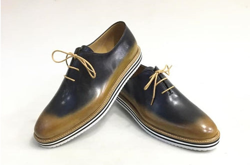 TucciPolo Newest Arrival Mens Sporty Handmade Italian Leather Oxford Blackish Beige Casual Sneaker Dress Shoes