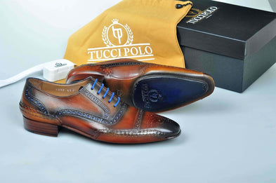 TucciPolo Brown & Blue Prestigiously Designed HandWelted Oxford Mens Luxury Shoes