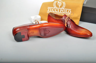 Exquisite Design TucciPolo Prestigiously Handcrafted Burnished Tan Luxury Mens Italian Leather Shoes