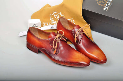 TucciPolo Prestigiously Handcrafted Burnished Tan Luxury Mens Italian Leather Shoes