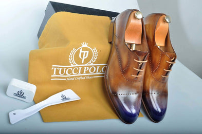 TucciPolo Prestigiously Handcrafted Brown with Blueish Toe Luxury Oxford Mens Italian Leather Shoes