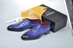 TucciPolo Burnished Royal Blue Alessandro Wholecut handmade Luxury HandWelted Oxford Italian Leather Mens Shoes