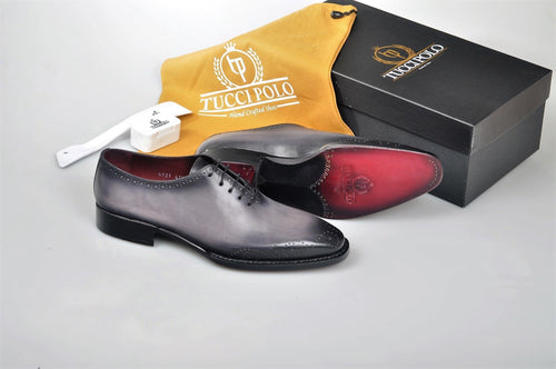 TucciPolo Gray Alessandro Wholecut handmade Luxury HandWelted Oxford Italian Leather Mens Shoes