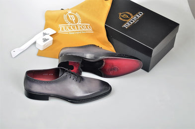 TucciPolo Gray Alessandro Wholecut handmade Luxury HandWelted Oxford Italian Leather Mens Shoes