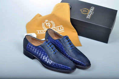 Special Edition TucciPolo Half Genuine Stingray with Blue Weave Leather Prestigiously HandWelted Oxford Mens Luxury Shoes