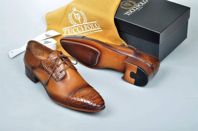 TucciPolo Prestigiously Handcrafted Python Exotic Skin Leather Mens Derby Captoe Luxury Shoes
