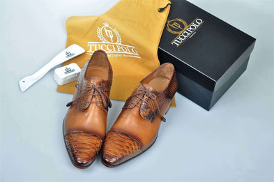 TucciPolo Prestigiously Handcrafted Python Exotic Skin Leather Mens Derby Captoe Luxury Shoes