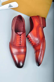 TucciPolo Reddish Camel Prestigiously Handcrafted Captoe Oxford Mens Luxury Shoes