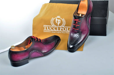 TucciPolo Prestigiously Handcrafted Burnish Purple Luxury Oxford Mens Italian Leather Shoes