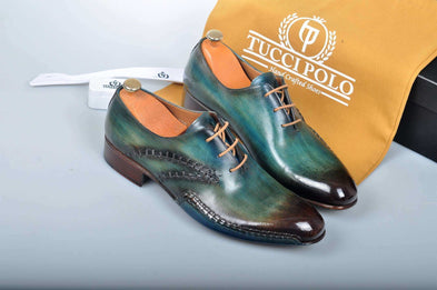 TucciPolo Prestigiously Handcrafted Burnished Greenish Brown Luxury Oxford Mens Italian Leather Shoes