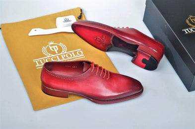 TucciPolo Burgundy Alessandro Wholecut handmade Luxury HandWelted Oxford Italian Leather Mens Shoes