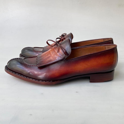 TucciPolo Mens Handcrafted Split Toe Hand Welted Stitched Chocolate-Brown Loafers