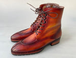 TucciPolo Mens handmade Luxury Italian leather Winter Burnished Split Toe Tan Fur Dress Boots
