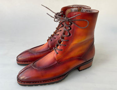 TucciPolo Mens handmade Luxury Italian leather Winter Burnished Split Toe Tan Fur Dress Boots