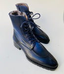 TucciPolo Mens handmade Luxury Italian leather Winter Navy Blue Split Toe Fur Dress Boots