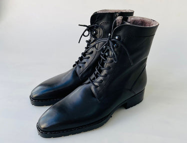 TucciPolo Mens handmade Luxury Italian leather Winter Fur Black Dress Boots