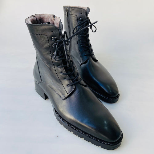 TucciPolo Mens handmade Luxury Italian leather Winter Fur Black Dress Boots