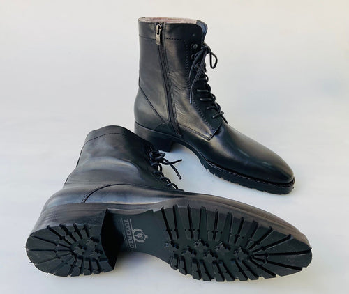 TucciPolo Mens handmade Luxury Italian leather Winter Fur Black Dress Boots