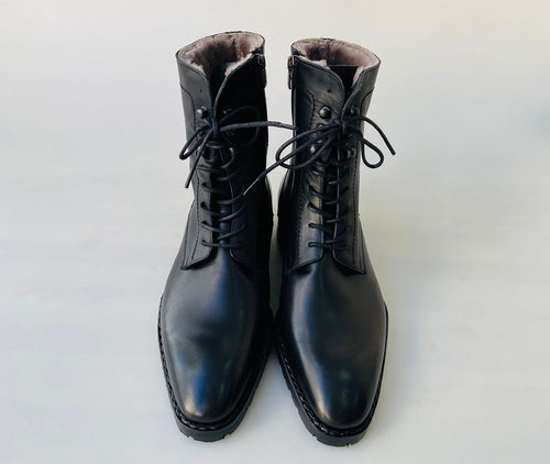 TucciPolo Mens handmade Luxury Italian leather Winter Fur Black Dress Boots
