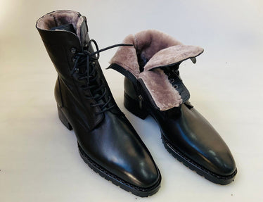 TucciPolo Mens handmade Luxury Italian leather Winter Fur Black Dress Boots