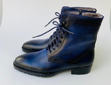 TucciPolo Mens handmade Luxury Italian leather Winter Fur Navy Blue dress Boots