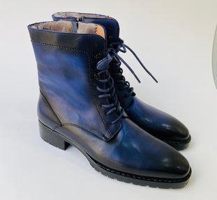 TucciPolo Mens handmade Luxury Italian leather Winter Fur Navy Blue dress Boots