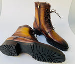 TucciPolo Mens handmade Luxury Italian leather Winter Fur Split Toe burnished Camel Color Dress Boots