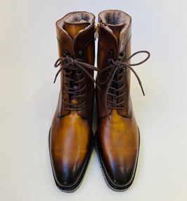 TucciPolo Mens handmade Luxury Italian leather Winter Fur Split Toe burnished Camel Color Dress Boots
