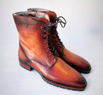 TucciPolo Mens handmade Luxury Italian leather Winter Fur Split Toe Burnished Tan color Dress Boots